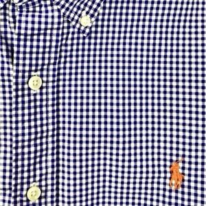 Ralph Lauren Button Shirt Mens XL Slim Fit Purple Gingham Pony Logo Long Sleeve